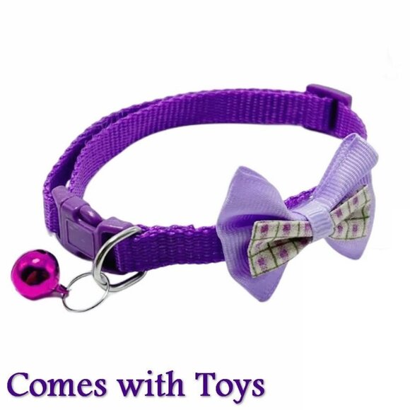 Kylee Kaylen Colorful Purple Plaid Bow Tie Bell Cat Collar and Toys Gift Package - Picture 1 of 9